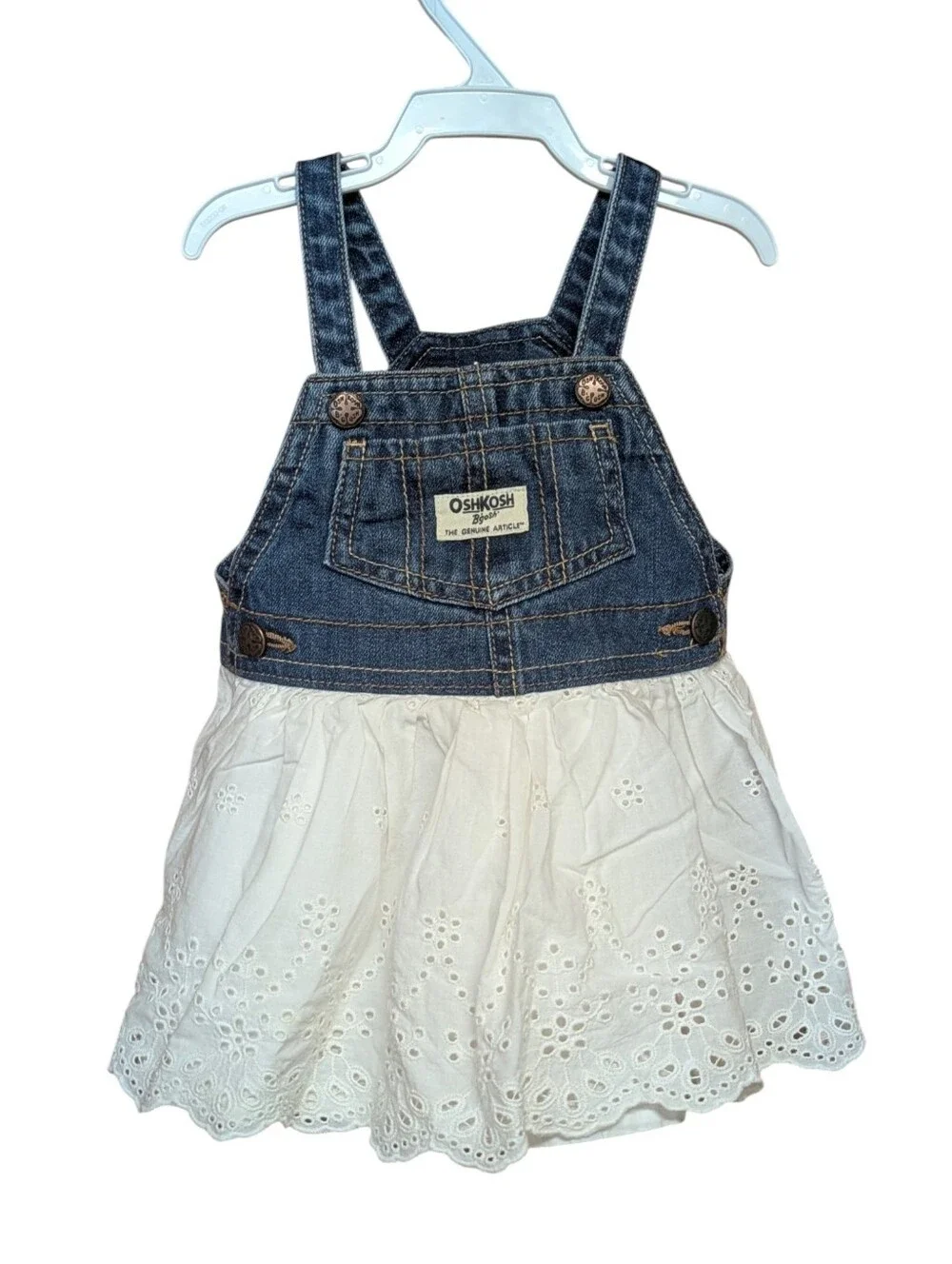 OshKosh B'Gosh Denim and Lace Overall Dress Size 9 Mos